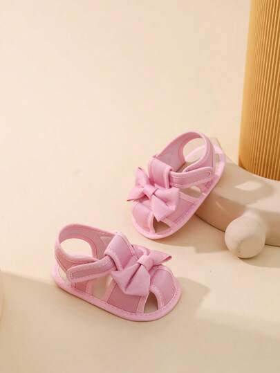 0-1 år gamla spädbarnssandaler med rosett, självhäftande mjuk sula, småbarnspromenadskor