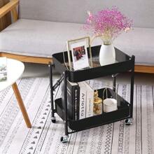 Kitchen Trolley With Casters, 2 Tiers, Easy To Install, Foldable, Foldable, Storage Space, Under Table Storage Trolley, Storage Trolley, Side Table, Small Trolley, Black