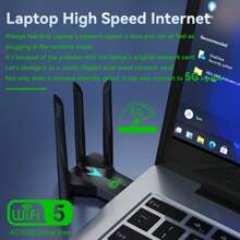 KZ Dual-Band 2.4G 5.8Ghz USB 3.0 High-Speed WIFI USB Network Card Adapter Wireless USB 1300Mbps WiFi Adapter With 4 Antennas ,Wireless WiFi Receiver Suitable For Desktop Laptop Wireless Network Card No Driver Required Strong Signal Multi-Point Connection Support Windows XP/Windows7/8/8.1/10/11