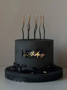 1/5pcs Happy Birthday Cake Topper Acrylic Birthday Cake Toppers Cup Cake Toppers Decoration Ornaments Gold&Black Letter Topper Cake Plug-In For Cake Baking Supplies Birthday Party Decorations - Multicolor - View 3