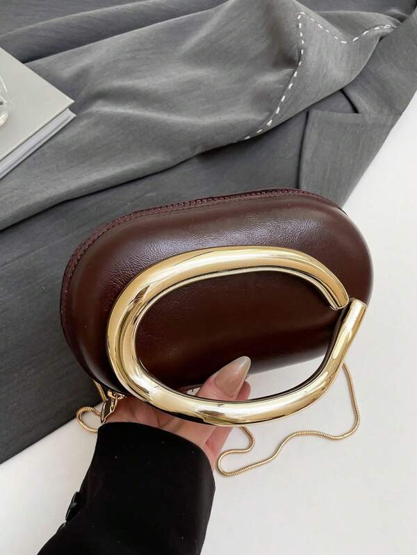 Borsa a clutch con decorazione a fibbia metallica alla moda e minimalista, borsa vintage, borsa da sera vintage europeo e americano, catena metallica, adatta come regalo per appuntamenti