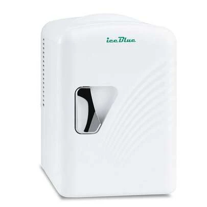 iceBlue 4L Deluxe Portable Mini Fridge - Skincare Fridge With Heating And Refrigeration Functions That Can Hold Up To Six 12-Ounce Cans, Available In Pink And White.