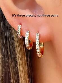 3 Pairs Minimalist Water Drop Design High-End Personal Small Brand Alloy Earrings, Suitable For Women's Daily Wear, Rock & Punk Style - 3-piece Set Of Teardrop Earrings - View 2