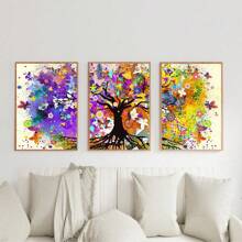 3 piezas Cuadros de arte de pared con lienzo del Árbol de la Vida de colores, pintura abstracta del árbol púrpura, pósteres decorativos para sala de estar, dormitorio, decoración del hogar, con o sin marco