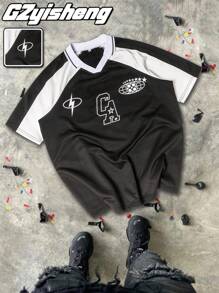 Camisa polo de fútbol con bloqueo de color casual y suelta para hombre, primavera/verano