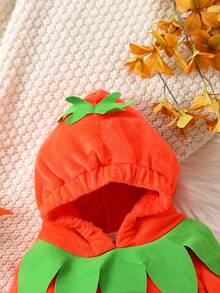 Baju Terusan Bayi Berkerudung Lengan Panjang Motif , Halloween - Jeruk - View 3