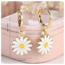 1 pereche cercei eleganți cu flori de margarete, cercei cu design floral pentru femei, bijuterii de logodnă