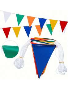 12pcs 4m Heavy Duty Waterproof Triangle Pennant Flags, Outdoor Camping Bunting Flags, Fade-Resistant High Bearing Rope, For Construction Warning, Pool Party Decor, Christmas, Large Events, Banquet, St. Patrick's Day, Easter, Wedding Venue Decoration, Yard Decor, Theme Party Banners (Reusable) - Color - View 2