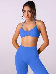 Sports Black Suspender Seamless Bra Fitness Running Bra - 藍色 - 查看 2