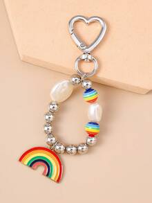 1pc Creative Rainbow Beaded Keychain, Suitable For Women And Men, Everyday Wear Car Accessories Bag Charm Backpack For School - Multicolor - View 6