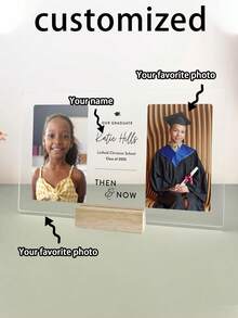 Personalized Graduation Photo Customization, Graduation Photo Comparison Photo Commemoration, Graduation Theme, Perfect Bedroom Display Rack, Graduation Commemoration, Leaving The Most Beautiful Graduation Memories, Wooden Base - Multicolor - View 8