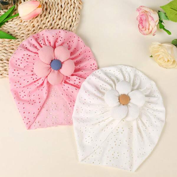 Oaoleer 9PCS Flower Baby Girls Hats, Infant Newborn Baby Turban Hospital Bonnets Beanies Hats Stretchy