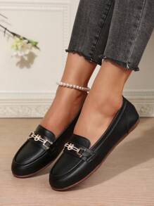 Round Toe Comfortable Flat Slip-On Rhinestone Decor Fashion Loafers