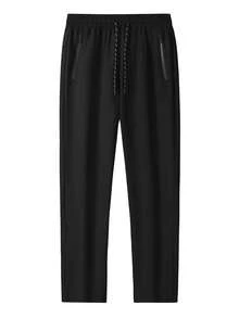 男士加大码宽松休闲运动裤，拉链口袋，抽绳腰带，修身显瘦，适合日常穿着和运动 - 轻便透气，适合春夏穿着