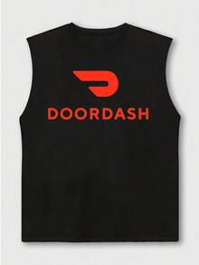 1 pieza Camiseta de tirantes de hombre con estampado del logotipo personalizado de DoorDash, perfecta para gimnasio y entrenamiento de verano, adecuada para entusiastas del fitness, es una opción de regalo ideal - Negro - Ver 4