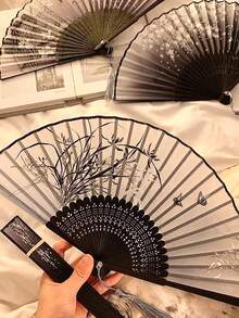 1把古典优雅中式花卉折扇，水墨画设计，流苏装饰，适合汉服、舞蹈、婚礼、摄影等场合，夏季便携式竹扇，女士礼物，生日、节日、周年纪念日礼物 - 彩色 - 查看 5
