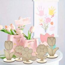 12pcs Wooden Flower Ornaments - Roses, Lilies & Sunflowers Designs For DIY Crafts, Spring & Easter Party Table Decorations, Unfinished Wood Material, Festive Craft Supplies | Vibrant Table Decor | Natural Finish Flowers, Bouquet Accessories