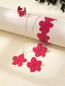 2pcs/5pcs Set Metal Flower Necklace, Earrings, Bracelet, Rings Jewelry Set, Elegant Graceful Accessories For Women
