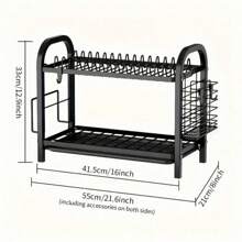 1 Stück 2-stufiger Abtropfständer mit Besteckhalter - Metall und Kunststoff Küchen Arbeitsplatten Geschirrtrockner, Edelstahl Bestecktrockner mit Schneidbrett Rack, Teller und Tassen Organizer