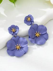 1 par de pendientes de metal de múltiples capas asimétricos con flores, regalo para citas