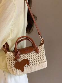 Nanfeng Chio 2nd Weekend 日记托特包，女士夏季休闲编织手提包，单肩斜挎包（所有线色随机） - 彩色 - 查看 3