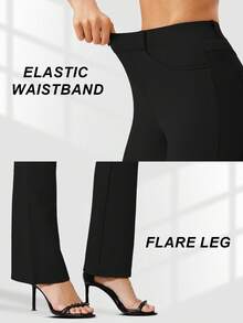 2 Pack 30'' Women's Yoga Dress Pants Bootcut Work Slacks Stretch Office With Belt Loops 4 Pockets - đen đen - Xem 2