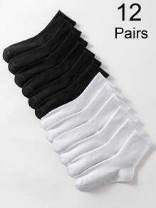 12 Paar Unisex schwarz-weiß gestreifte atmungsaktive feuchtigkeitsableitende Universalsocken für den täglichen Gebrauch