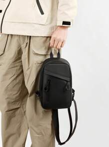 Casual Fashion Waterproof Men's Versatile Chest Bag, Solid Color Large Capacity Simple Messenger Bag, Outdoor Mini Sling Bag, Student School Backpack, Daily Commute, Multi-Function USB Port