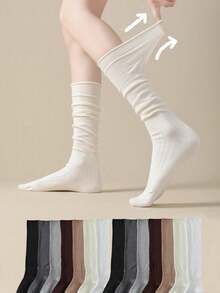 1/2 Pairs White Socks For Women, Suitable For Summer Ankle Boots And Mid-Calf Socks, Solid Color Calf Socks, Y2k, Cozy - Multicolor - View 1