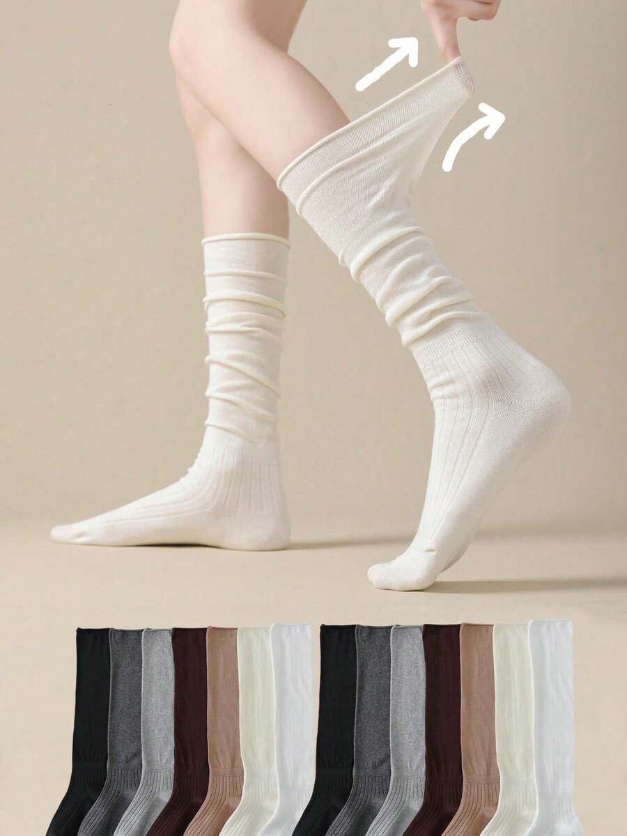 1/2 Pairs White Socks For Women, Suitable For Summer Ankle Boots And Mid-Calf Socks, Solid Color Calf Socks, Y2k, Cozy - Multicolor - View 1