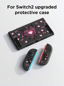 1pc New Switch2 Protective Case (2025), Compatible With Switch2/ Switch OLED/ Switch NS/ Lite, Pink Mesh Heart And Pink Bow Decor Protective Cover/Storage Bag Compatible With Switch Extended Battery Version Console, Scratch-Resistant, Best Gift Compatible With Switch Player - Multicolor - View 2
