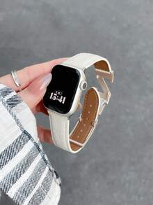 1条真皮表带，兼容，女士款，金色、黑色、银色可选，运动型，适用于38mm、40mm、41mm、42mm、44mm、45mm、46mm、49mm表盘，兼容 Ultra 10/9/8/7/6/5/4/3/2/1 SE系列 - 白色 - 查看 2