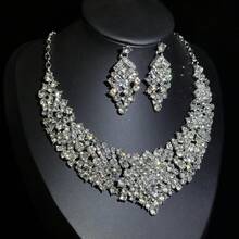 1 Set Elegant Rhinestone Embedded Earrings, Necklace & Bracelet 3pcs Jewelry Set, Suitable For Brides, Weddings, Banquets & Parties - White - View 7