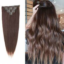 7pc/Set Clip In Human Hair Extension High Quality Clip Hair Extension Real Soft Human Hair Natural Black - Brown - View 1