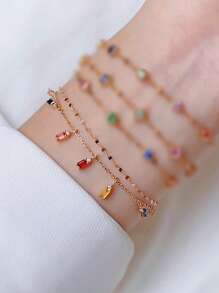 1 Stück S925 Sterling Silber Vintage Stil kubischer Zirkonia quadratischer Anhänger Halskette, elegantes Doppellagen Armband oder Fußkette, geeignet für den täglichen Gebrauch von Frauen, Urlaubsgeschenk & Partygeschenk
