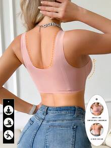 1pc Classic Soft Removable Padded Seamless Sports Bra With Moderate Support, Yoga Bra For Women - Dusty Pink - View 2