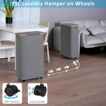 New Slim Laundry Basket  Wheels, Narrow Rolling Laundry Hamper  Lid And Removable Bag, Tall Atic Dirty Clos Hamper On Wheels For Laundry Room, Bedroom, Dorm And Bathroom, 75L Grey - Grey 75L - View 2