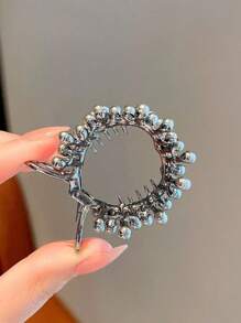 1pc Personalized & Fashionable Hair Claw Clip With Metallic Pearl & Rhinestone Decor For High Ponytail Street Tiaras Valentine's Day Valentines Hair Accessories For Women Claw Clips Hair Claws Hair Barrettes