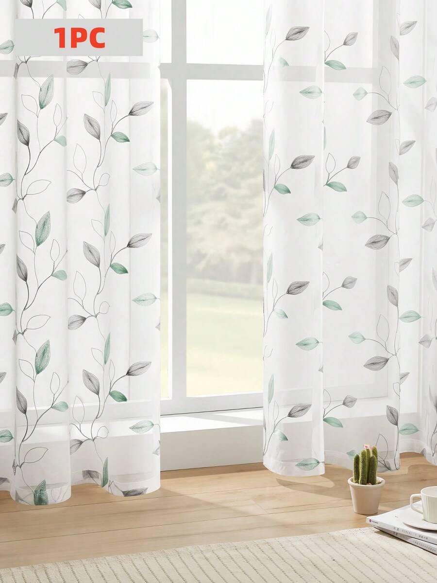 1 tấm rèm cửa sổ mỏng họa tiết hoa lá thêu hình tròn gợn sóng phong cách nông trại, thích hợp trang trí phòng khách, phòng ngủ và nhà cửa, có túi khoen/thanh treo phía trên - Nhiều màu 2 - Xem 1