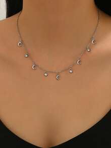 1 chiếc dây chuyền mặt trăng bằng thép không gỉ, kiểu dáng tối giản và thời trang. - Bạc - Xem 2