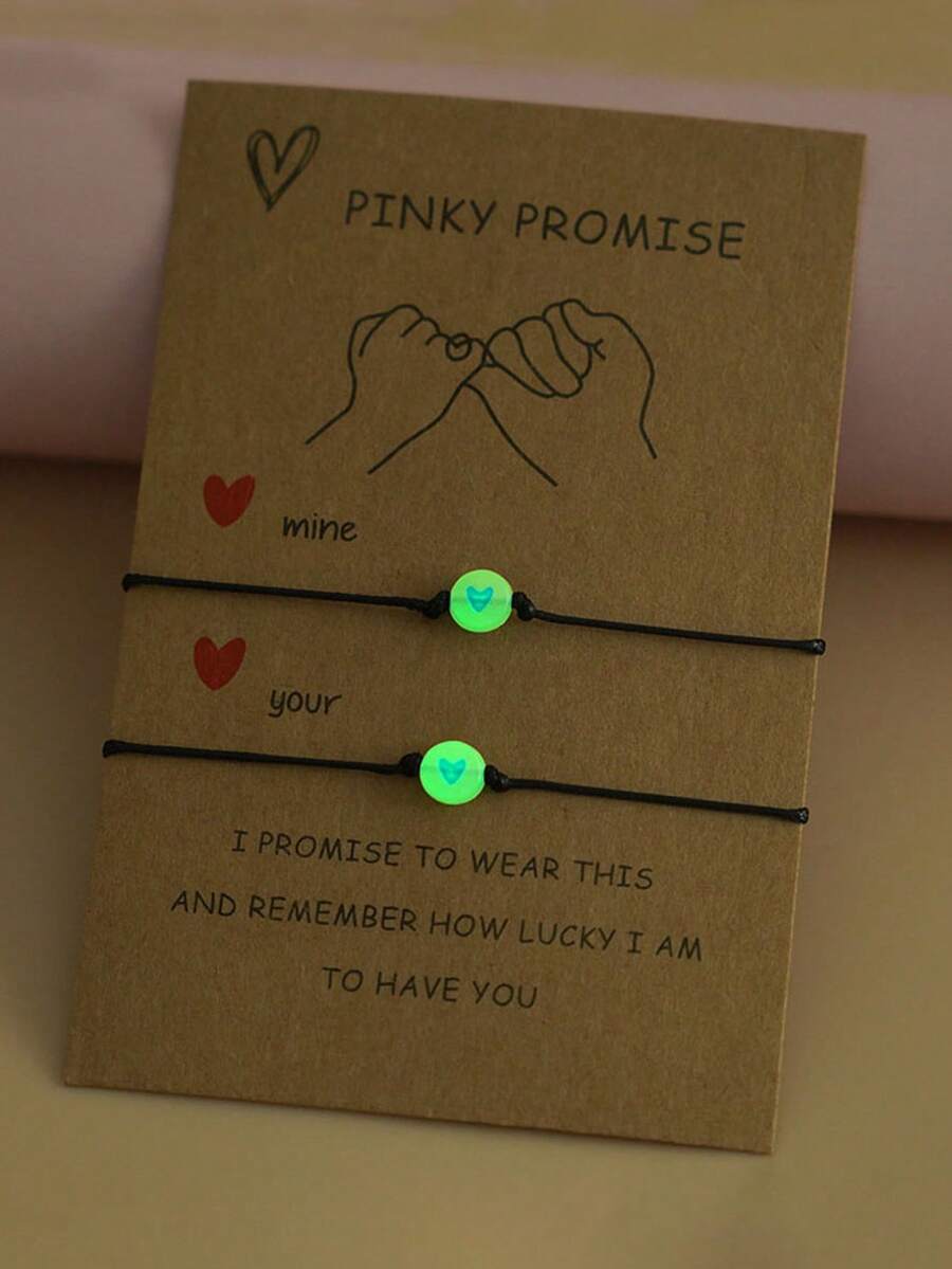 1pc Heart Luminous Retro Bracelet, Boy And Girl Multi-Color Luminous Friendship Bracelet Set, Graduation Season Gift, Back To School Season Birthday Gift Jewelry Set