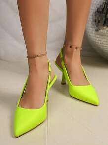 Green Pointed Toe High Heel Women's Sandals,Slim Heel Closed Toe Fashionable Ladies Shoes