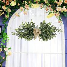Guirnalda de olivo para puerta de entrada, ramas artificiales con lazo, plantas colgantes artificiales para decoración interior y exterior del hogar. - Verde Oliva - Ver 6