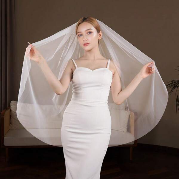 1pc Soft Nude Mesh Bridal Veil, Wedding Photography Accessory