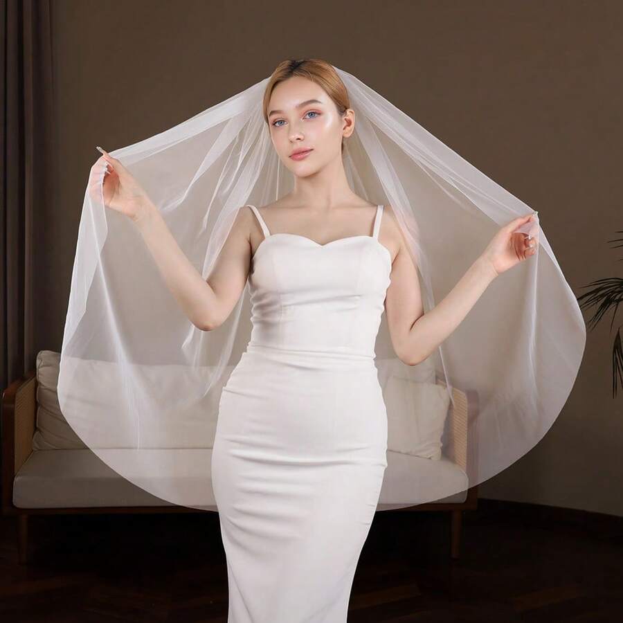 1 件柔软裸色网眼新娘面纱，婚礼摄影配件女士秋装