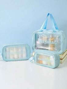 Borsa da viaggio estiva 4 in 1, organizer per articoli da toeletta impermeabile in PVC, bustina cosmetica, pochette da spiaggia, adatta per ombretti, assorbenti igienici, rossetti, cosmetici, eyeliner, gloss labbra, prodotti per la cura della pelle, essenziale per viaggi estivi, adatta per shopping, vacanze, casa, bagno, vacanze, spiaggia