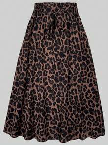 KeKe Bloomly Elegant Butterfly Knot Brown Leopard Print Plus Size Maxi Dress, Floral, Fashionable, Versatile, Waist Cinched, Party, Vacation Outfits For Women, Suitable For Summer, Valentine's Day - Multicolor - View 3