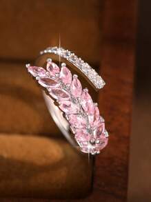 1pc Fantasy Leaf Cubic Zirconia Women Wedding Rings 6 Colors Choice CZ Openable Engagement Ring For For Banquet, Prom, Party Jewelry Gift