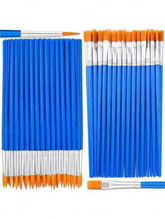 10/30/50/100pcs Nylon Flat & Pointed Painting Brushes For Acrylic, Gouache, Watercolor, Nail Art Decoration,Back To School,School Supplies
