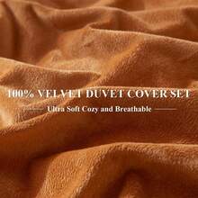 DIvellow Velvet Duvet Cover Queen Set Sage Green Comforter Cover 3Pcs Ultra Soft Cover Breathable Solid Luxury Flannel Velour Duvet Cover Zipper Closure Corner Tie - Brown Orange - 查看 4